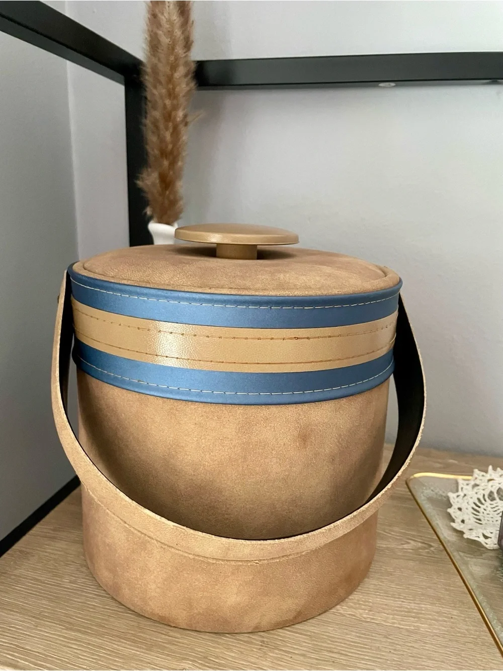 Vintage MCM Georges Briard Suede Ice Bucket